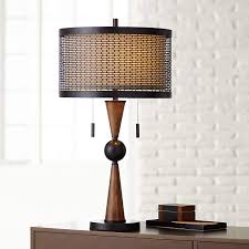 Hunter Mid Century Modern Table Lamp Wood Bronze Metal Shade For Living Room Family Bedroom Bedside Nightstand Office Franklin Iron Works Amazon Com