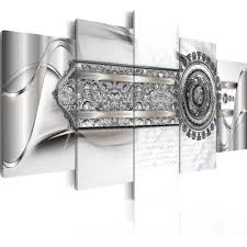Tableau 5 Panneaux Diamants Blanc Et Argent Tableau Et Toile Decoration Murale Decoration Gifi