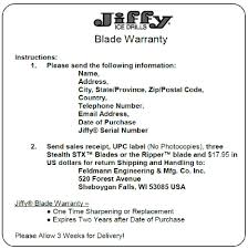 Jiffy On Ice Blade Warranty