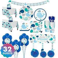 Blue Baby Whale Premium Baby Shower Party Kit For 32 Guests Party City Baby Shower Party Kit Whale Baby Shower Theme Baby Shower