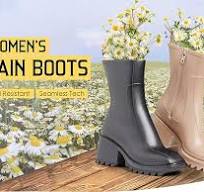 Amazon.com | LinnOaks Rain Boots for Women Square Toe Zipper Mid Calf Boots  Ladies Fashion Lug Sole Chunky Mid Heel Waterproof Work Winter Shoes ...