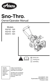 Check spelling or type a new query. Ariens Sno Thro 932102 520 Owner S Operator S Manual Pdf Download Manualslib