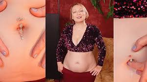 Belly Button Fetish Video. MILFs tummy. Showing Navel Piercings. Soft  Bloated Stomach.