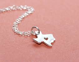 Texas Necklace With Heart In Sterling Silver Silver Texas Etsy Texas Necklace Tiny Heart Necklace Texas Jewelry