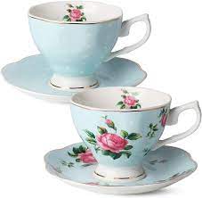 Bushells and lipton (unilever australasia). Amazon Com Btat Floral Tea Cups And Saucers Set Of 2 Blue 8 Oz With Gold Trim And Gift Box Coffee Cups Floral Tea Cup Set British Tea Cups Bone China