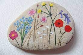 Wildflowers Paperweight Hand Painted Beach Stone From Hastings Uk Rock Painting Art Painted Rocks Stone Art