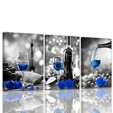 The corks are placed in the middle of a rustic and vintage looking frame and would look perfect in any wine decorated room. Wine Decor Kitchen Canvas Art Blue Wine Rose Artwork For Home Walls Black And White With Blue Wine Painting Printed Rose Art Dining Room Decor Blue Kitchen Pictures Wall Decor Stretched 12x16inchx3