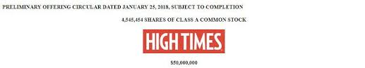 high times to offer shares at 11 00 new cannabis ventures