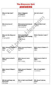 For many people, math is probably their least favorite subject in school. Answers The Simpsons Quiz Esl Worksheet By Mgim