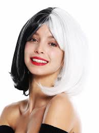 Short bob hairstyle with long bangs: Women S Quality Wig Cosplay Short Bob Long Bob Voluminous Fringe Sleek Cut In Half Black Half