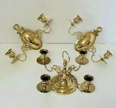 Pair of modern brass and glass candle wall sconces by chapman lighting, circa 1978. Pair Vtg Baldwin 2 Arm Brass Wall Sconce And Matching 4 Arm 4 Candle Candelabra 70 66 Picclick Uk