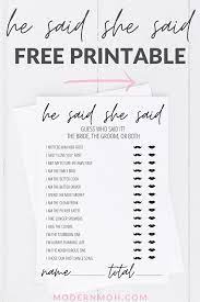 He Said She Said Bridal Shower Game Free Printable Bridal Shower Games Bridal Shower Games Download Bridal Shower Games Free Printables