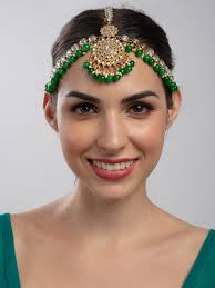 Buy Green Moissanite Polki And Pearl Maang Tikka By 2025