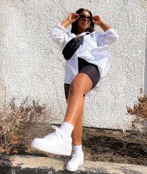 Nike Air Force 1 Shadow Outfit In 2020 Biker Shorts Outfit Tween Outfits Boyfriend Shirt Outfits