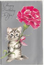 Vintage Little Kitten With Pink Carnation Birthday Greeting Card Happy Birthday Pictures Vintage Birthday Cards Happy Birthday Cards
