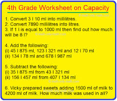 4th grade worksheet on capacity measuring capacity worksheets