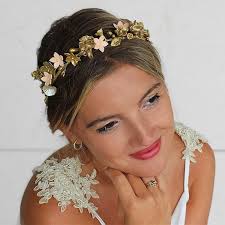 Gold Porcelain Floral Bridal Crown: Handmade Clay Wedding Headpiece