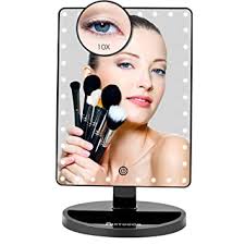 Amazon Com Large Lighted Vanity Makeup Mirror X Large Model Funtouch Light Up Mirror With 35 Led Lights Touch Screen And 10x Magnification Mirror 360 Rotation Tabletop Cosmetic Mirror Black Beauty