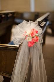 Wedding Aisle Decoration Pew Bow Coral Flowers Pink White Set Of 2 10 00 Via Et Church Wedding Decorations Diy Wedding Decorations Wedding Aisle Decorations