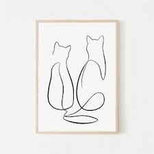 Concentrate on copying line for line rather than on your own drawing. Cats Couple One Line Art Drawing Wall Prints Perfect Minimalist Decor Ebay
