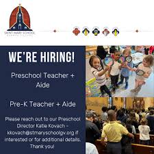 We are hiring preschool/pre-k teachers and aides! With our beautiful  reimagined school campus, we have had the opportunity to increase our  enrollment for preschool and pre-k. This is an exciting time for