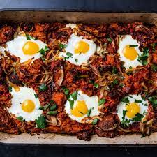 Spanish Breakfast Casserole With Eggs And Bacon Recipe Spanish Breakfast Brunch Recipes Stuffed Peppers