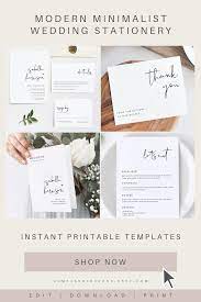 Modern Minimalist Wedding Stationery Instant Download Templates For Diy Wedding Invi Printable Wedding Invitations Wedding Stationery Modern Minimalist Wedding