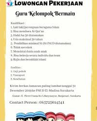 Murid bimba aiueo terlihat mandiri dan hanya beberapa anak saja yang ditemani orangtua mereka saat lomba yang berlangsung kurang lebih 30 menit. Lowongan Kerja Guru Di Solo Archives Page 8 Of 9 Info Loker Solo
