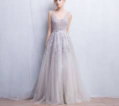 Wedding Dress Boho Wedding Dress Deep V Wedding Dress Gray Blue Wedding Dress Lace Wedding Dress Tulle Weddin Prom Dresses Prom Party Dresses Ball Dresses