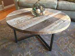 Reclaimed wood coffee, console, sofa & end tables : Buy Hand Crafted Round Reclaimed Wood Table With Metal Base Made To Order From Ore Dock Design Custommade Com