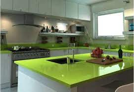Cute Kitchen With Simple White Cabinets And Lime Green Countertops Green Countertops Kitchen Countertops Green Kitchen Countertops