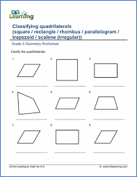 Our grade 1 geometry worksheets focus on identifying and drawing two dimensional shapes: Grade 5 Geometry Worksheets Free Printable K5 Learning
