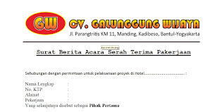 Contoh Surat Berita Acara Serah Terima Pekerjaan Proyek Contoh Seputar Surat