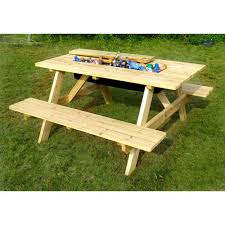 Northbeam Natural Wood Picnic Table With Built In Cooler Tbc010001910 The Home Depot Picnic Table Wooden Picnic Tables Picnic Table Kit