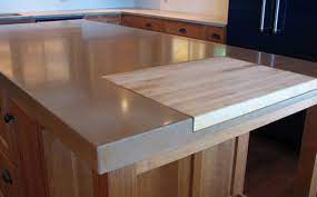 Concrete Countertop With Wood Insert Photo Source Designcastconcrete Com Concrete Kitchen Kitchen Design Cement Kitchen Countertops