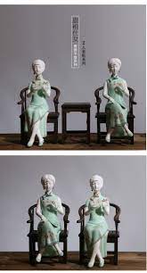 陶瓷人物青瓷旗袍中式新古典仕女客厅桌面装饰工艺品青瓷旗袍仕女持扇 不含椅子 图片价格品牌报价 京东 statue greek statue living room decor brown couch