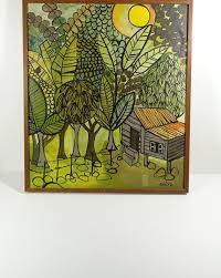 Large Mid Century Painting Tropical Scene Original Art Etsy Midcentury Paintings Art Original Art