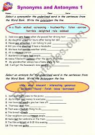 Synonyms Vs Antonyms 1 Esl Worksheet By Elle81 Full list of antonyms (29). synonyms vs antonyms 1 esl worksheet