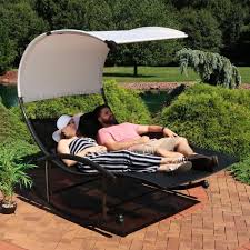 Sunnydaze Decor Sling Double Outdoor Rocking Chaise Lounge Chair With Canopy Outdoor Daybed Lounge Chair Outdoor Patio Lounge Chairs