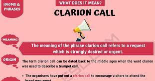 First known use of dated. Clarion Call What Is The Meaning Of The Interesting Idiom Clarion Call 7esl