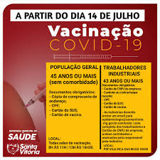 Agende um horário de atendimento em uma unidade da prefeitura de vitória. Nesta Quarta Pessoas Com 45 Anos Ou Mais Podem Receber A 1Âª Dose Da Vacina Contra Covid 19 Em Santa Vitoria Prefeitura Municipal De Santa Vitoria Mg