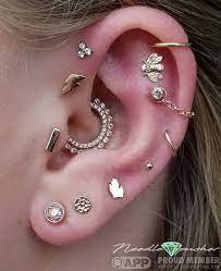 Can You Tell What We Added To Devon S Ear Rose Gold Lightning Bolt In A Healed Forward Helix From Alc Earings Piercings Cool Ear Piercings Cute Ear Piercings