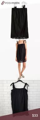 J Crew Tie Shoulder Dress M Black Linen Blend J Crew Tie Shoulder Dress In Black With Embroidered And Scalloped Hem Elastic Fashion Black Linen Shoulder Dress