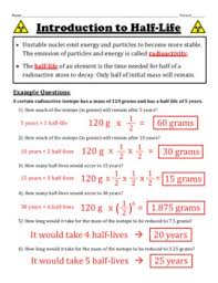 Fill in the table which demonstrates the half life of 12 g of uranium which takes 35 000 years to decrease its radioactive substance by half. Half Life And Radioactivity Notes And Worksheet Set By Chemistry Wiz