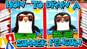 Penguins usually have a dark blue back and white belly. How To Draw A Summer Penguin Wearing Sunglasses And A Swimsuit Art For Kids Hub
