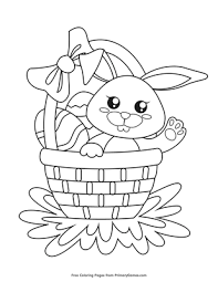 He usually carries colored eggs in a basket to distribute to children. Easter Basket With Eggs And Bunny Coloring Page Free Printable Pdf From Primarygames