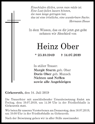 Traueranzeigen von Heinz Ober