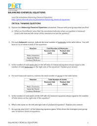 With the force and motion basics simulation open answer the following questions. Balancing Chemical Equations
