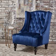Amazon Com Talisa Winged High Back Tufted New Velvet Club Chair Navy Blue Kitchen Dining Velvet Accent Chair Fabric Accent Chair Club Chairs