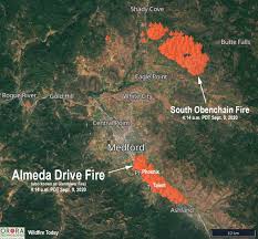 The fire is burning in steep and rocky terrain. Glendower Fire Aka Almeda Fire Burns Toward Medford Oregon Wildfire Today